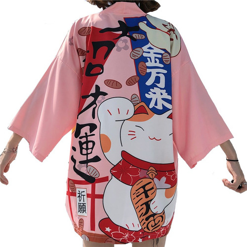 Kimono De Mujer Niña Yukata Fortune Gato De La Suerte