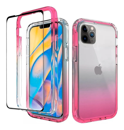 Funda Para I Phone 11 Pro Aurora Bicolor Y Mica Hidrogel