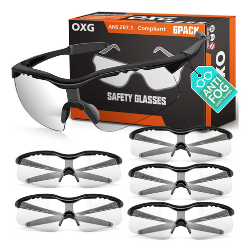 Oxg Paquete De 6 Lentes De Seguridad Antivaho Ansi Z87 Resis