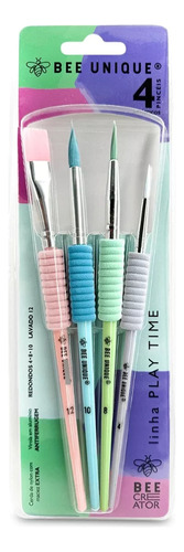 Kit 4 Pincéis Artísticos Play Time Bee Unique Tons Pastel