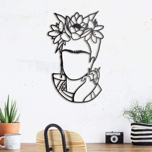 Frida Kahlo De Madera Minimalista Lineal De 105x95cm 3b Deco