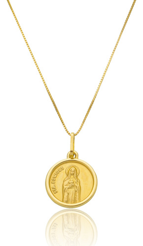 Corrente C/ Pingente Medalha Santa Edwiges Ouro Amarelo 18kl