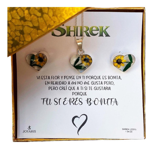 Shrek Aretes Collar Girasol Promesa Regalo Amor Plata 925