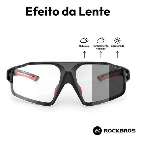 Gafas para bicicleta Rockbros Orion, marco de lente fotocromática, color negro, color de lente fotocromática