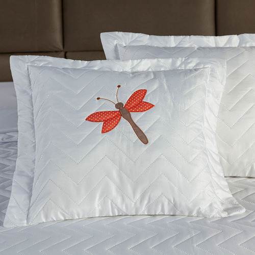 Kit 2 Capas Almofada Bordada Libélula Luxo 45 X 45 Com Zíper Branco Libélula
