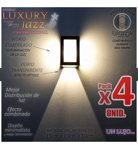 Aplique Pared Exterior Farol C/ Lampara Led 6 Watt Pack X4