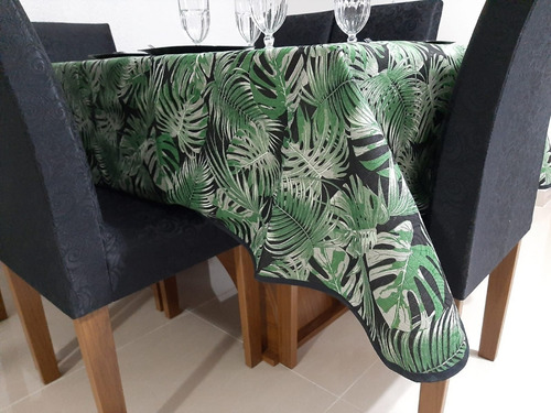 Imagem 2 de 6 de Toalha De Mesa 12 Lugares Retangular Jacquard Costela Preto