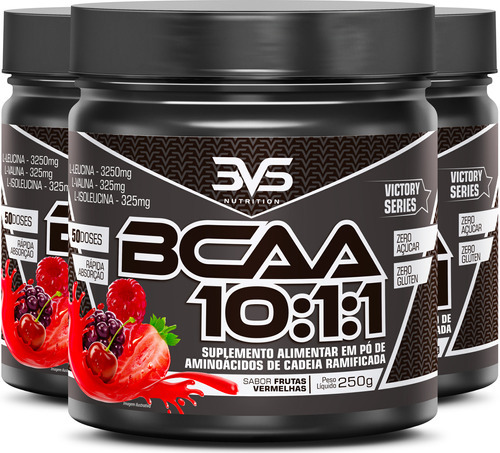 3 Unidades Do Bcaa Em Pó 10:1:1 Ultra Concentrando 250g Sabor: Frutas Vermelhas - Fórmula Exclusiva Com 3900mg De Aminoácidos Por Dose