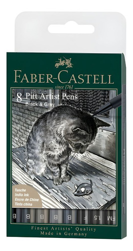 Caneta Pitt Artist Faber Castell Black & Gray 8 Cores Cor Variadas