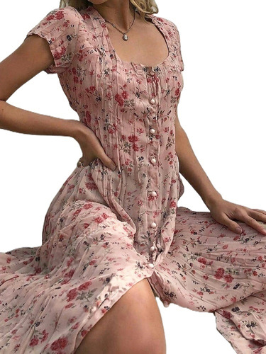 Vestidos Para Dama Verano Novedad Floral Manga Corta Cómoda