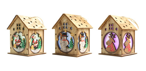 Casita De Madera Con Luz Led Decoracion Navideña 3pcs