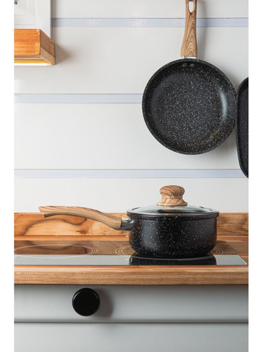 Panela De Indução Com Tampa De Vidro 16cm Granilite Preta