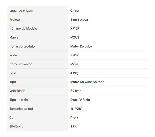 Motor Bicicleta Elétrica 350w 36v Mxus Xf15f Dianteiro