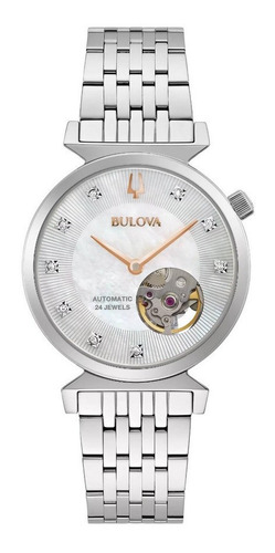 96p222 Reloj Bulova Regatta Diamante Automatico Plateado/ros