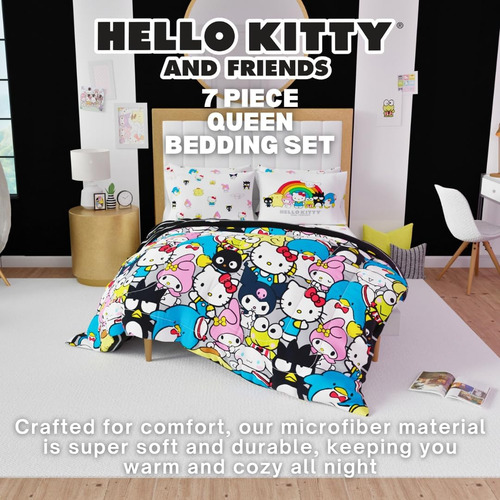 Juego De Edredon Y Sabanas Hello Kitty & Friends, Queen,7...