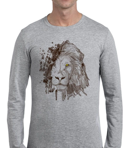 Remera De Hombre Leon Cara Dibujo Ojo Media Salvaje Ml