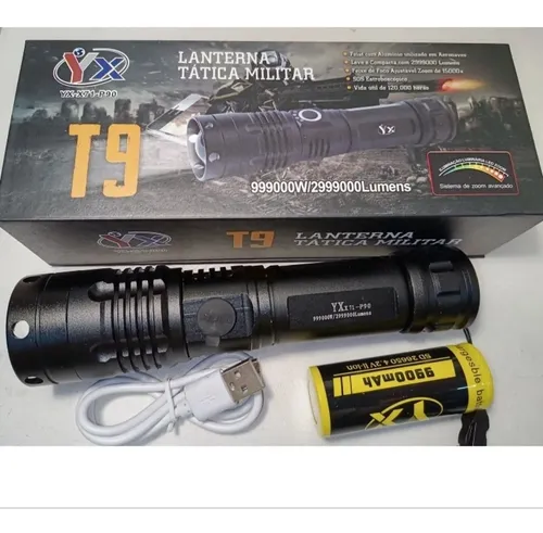 Lanterna Tática Caça 29800000lumens Led Xml T9 Recaregavel Lanterna Tática Caça 29800000lumens Led Xml T9 Recaregavel