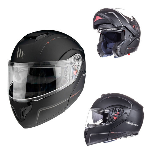 Casco Mt Helmets Atom Sv Solid Negro Mate Abatible Para Moto Tamaño del casco M (57-58 cm)
