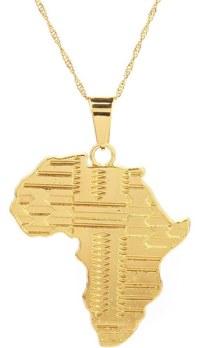 Collar Con Colgante De Mapa Africano Grande Chapado En Oro D