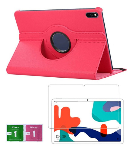 Combo Funda Para Huawei Mate Pad 10.4  360° Fucsia + Mica