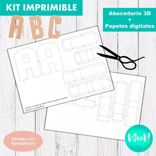 Kit Imprimible Molde Mini Letras 3d Editables + Papeles