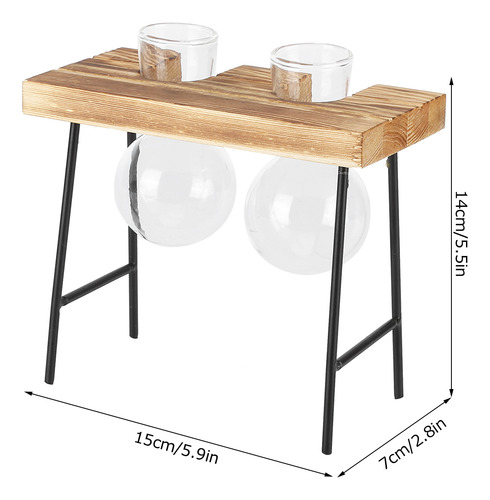 Maceta De Vidrio Para Escritorio Con Soporte De Madera