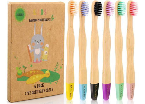 Juego De 6 Cepillos De Dientes De Bambu Para Niños  Mango 