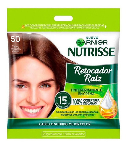 Kit Tinta, Crema reveladora Garnier  Nutrisse Tintura Retocador Raiz Garnier Tono 50 Castaños Claros tono 50 castaños claros para cabello