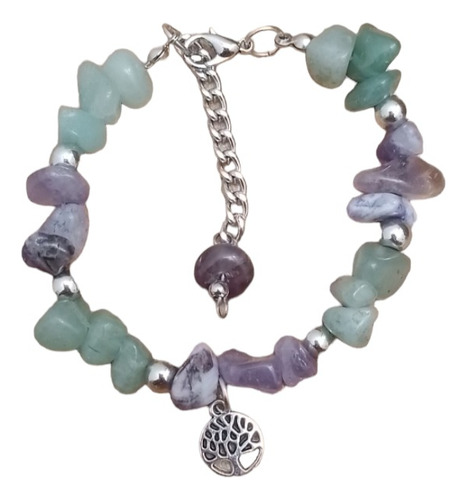 Pulsera  Chips Cuarzo Amatista Y Jade