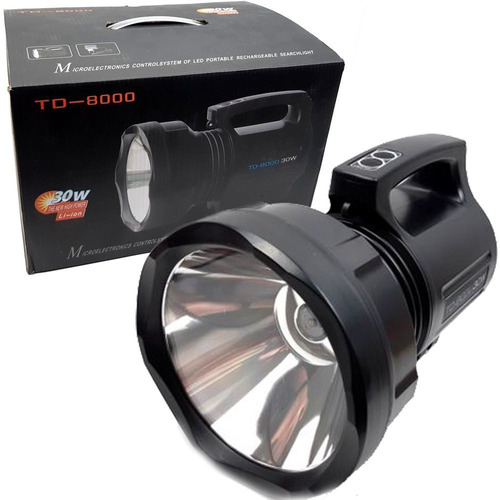 Lanterna Led Holofote Recarregável 30w Alta Potência Td-8000