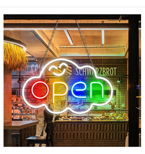 Letrero Led Neon Open Abierto Nube Ancho 70cm Colorido