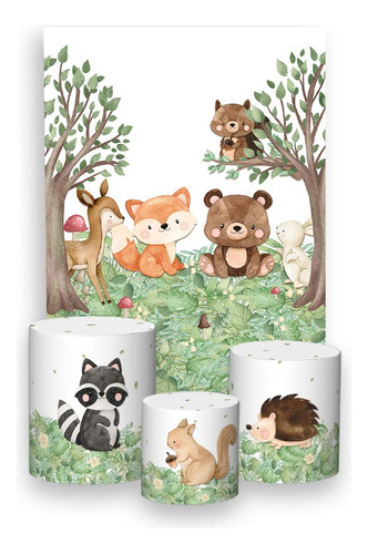 Painel Vertical + Trio De Capas - Animais No Bosque Cute 29