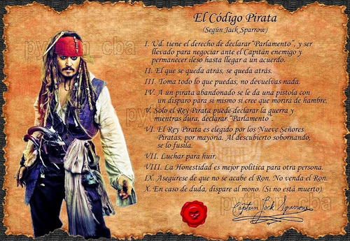 Pósters Piratas Del Caribe Código Pirata Jack Sparrow 42x30