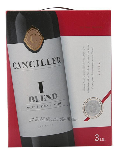 Vino Tinto Blend Merlot Syrah Malbec Canciller Cja 3 Ltr