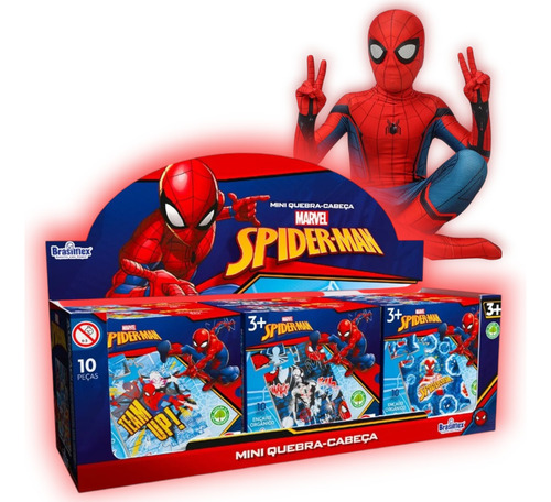 6 Jogo Quebra Cabeça Homem Aranha Infantil + 6 Bolha Sabão