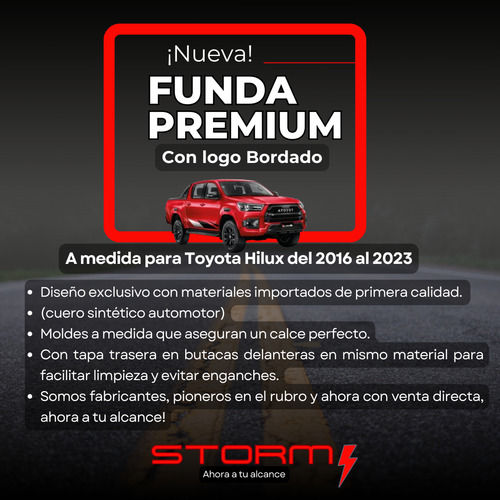 Fundas A Medida Hilux 2016/2023 Con Logo Toyota Con P/vasos Negro