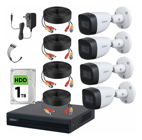 Dahua Kit De Circuito Cerrado 4 Cámaras Metálicas Con Micrófono Integrado + 1tb Disco Duro Kit De Video Vigilancia Con Búsqueda Inteligente De Alta Resolución Blanco