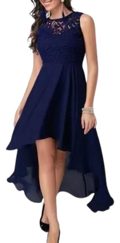 Vestido Azul Casual Asimetrico Con Cola Tallas Grandes Pluss