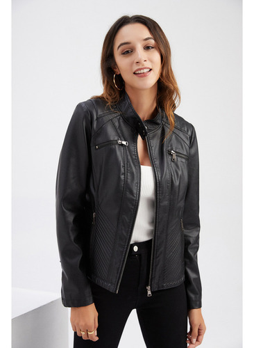 Chaqueta Cuero Informal Mujer Chaqueta Ajustada Cuello