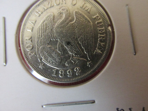 Moneda Chile 20 Centavos Plata Año 1892 / 82 Remarque Rara (Usado)