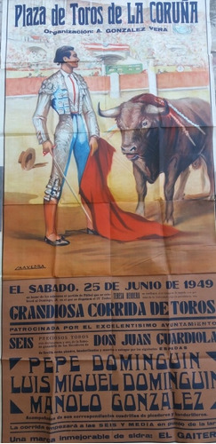 Afiche Toros La Coruña Copa Fútbol Teresa Herrera 1949 