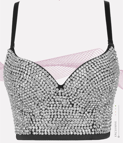 Bustier Bralette Push Up Crop Top Sexy Diamantes Brasier