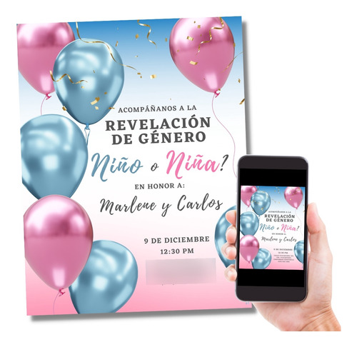 Invitación Digital Gender Reveal Revelación De Género