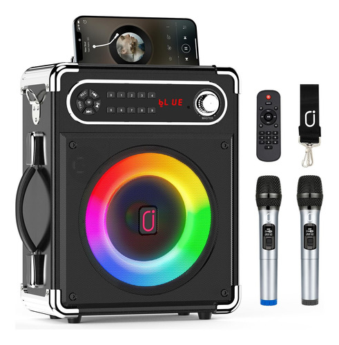 Jauyxian Altavoz Bluetooth Con Dos Micrófonos Inalámbricos,