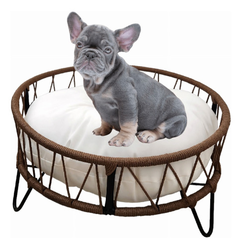 Cama Cucha Perro Gato Hierro Simil Yute Deco Con Almohadon