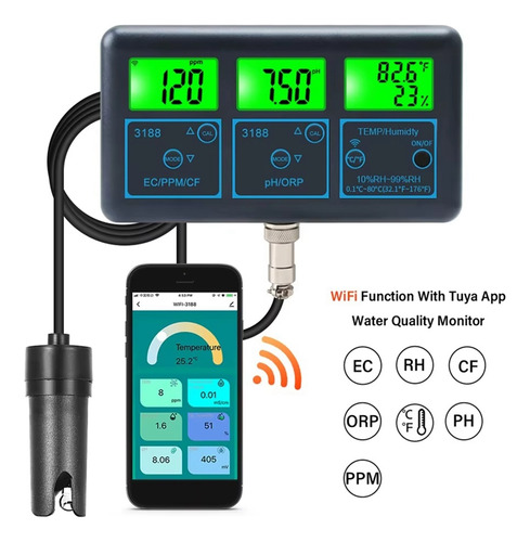 Testador De Qualidade De Água T0tuya Wifi 7 Em 1 Água Multip