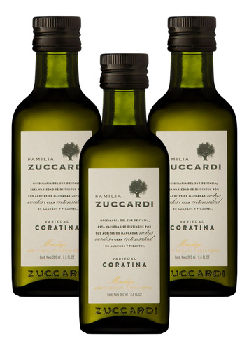 Azeite Zuccardi Coratina Extra Virgem 250 Ml - Kit Com 03 Un