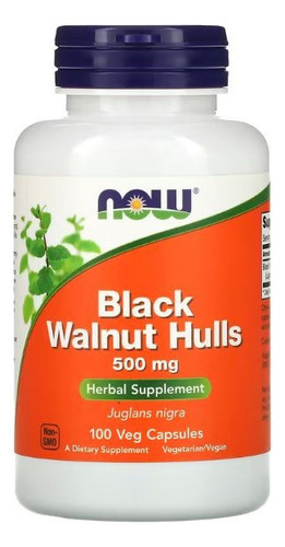 Black Walnut Hulls 500mg - 100 Vegcapsulas - Now Foods Sabor Sin Sabor