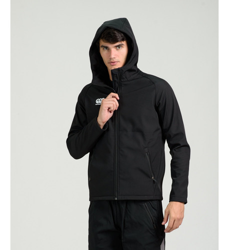 Campera Softshell Capucha Hombre Negro Impermeable 