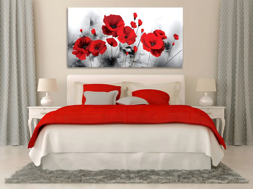 Cuadro Decorativo Moderno Flores Rojas Color Multicolor Color del armazón Bastidor